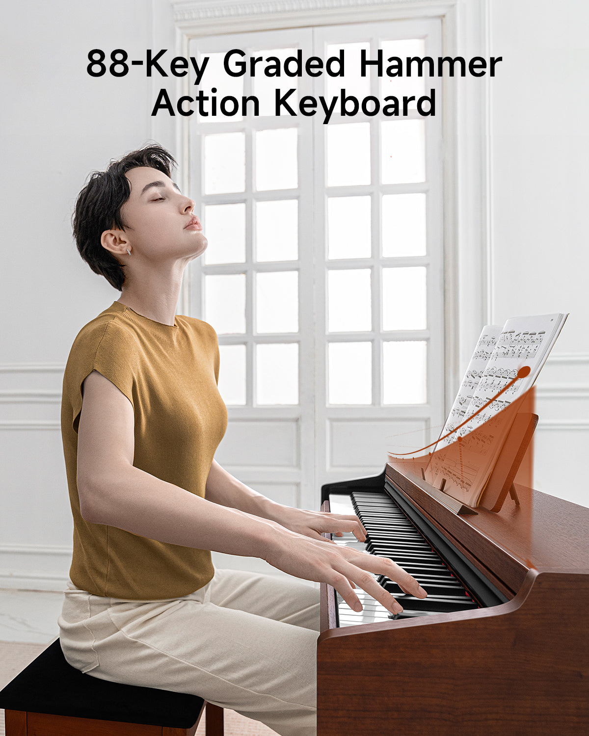 Donner DDP-200 PRO 88 Key Graded Hammer-Action Weighted Upright Digital Piano-Brown##