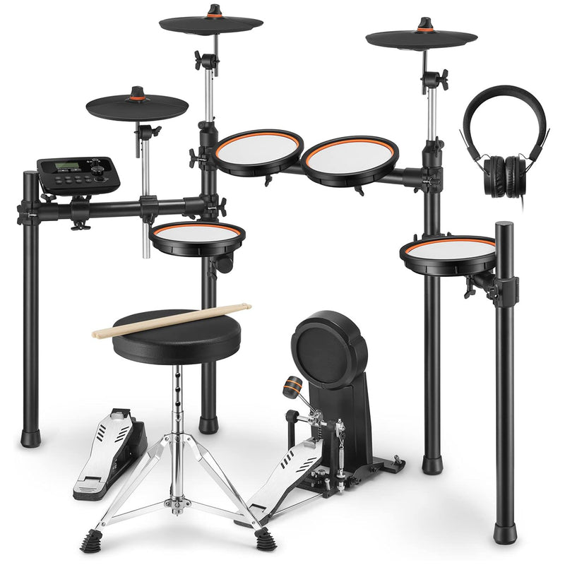 Donner DED-100 Electric Drum Set, Electric Drum for Beginner/Intermediate with Dual Zone Quiet Mesh Drum Pads, Mesh Kick Drum, 30+ Kits and 425 Sounds, Throne, Headphones, Sticks, Melodics Lessons