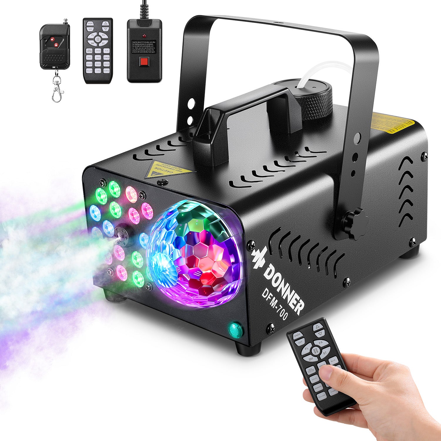 Donner Fog Machine with Disco Ball, 1000W, 4000 CFM, 18 RGB LED Lights Halloween Smoke Machine for Party, DFM-700