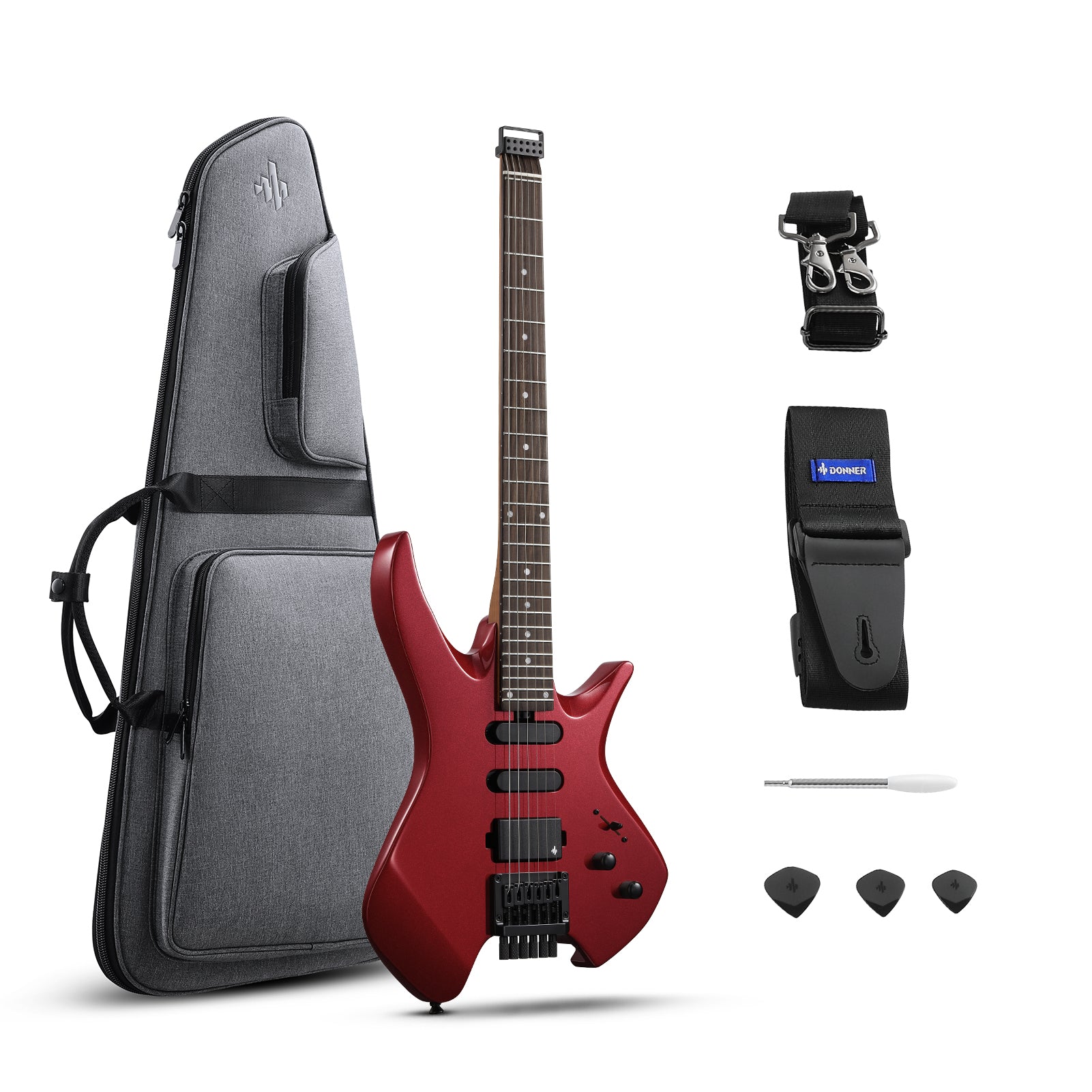 Donner HLX-500 Headless Electric Guitar-Red##
