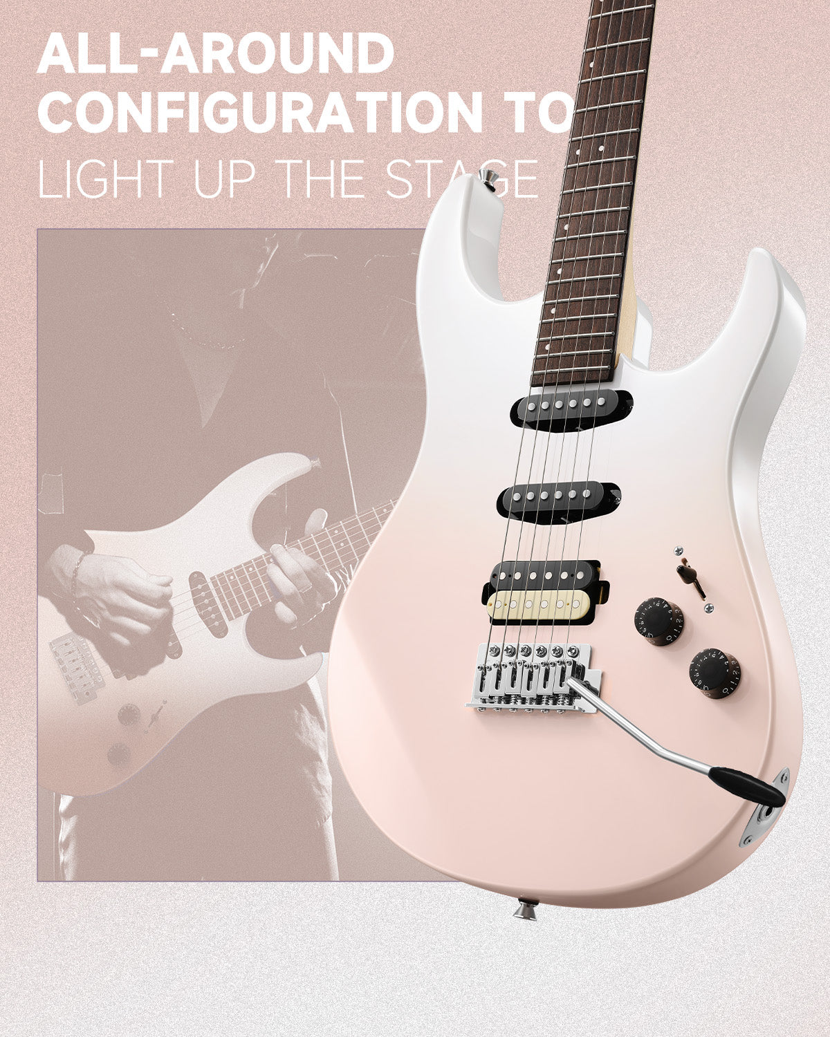 Donner DMT-66 Electric Guitar with Ceramic Single-Coil-Pink-White gradient##