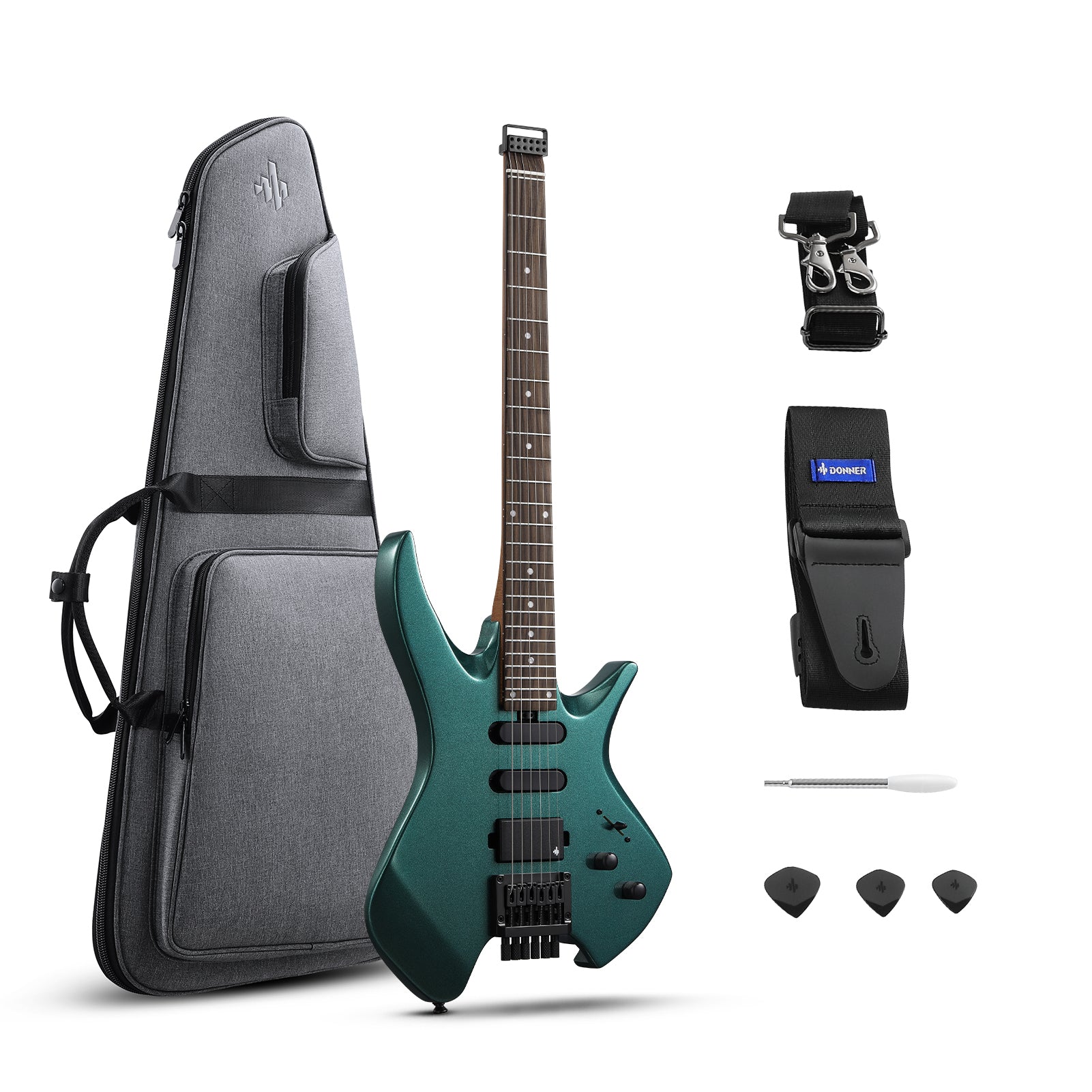 Donner HLX-500 Headless Electric Guitar-Green##