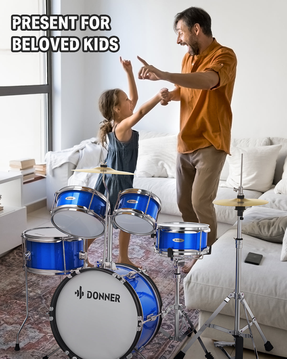 Donner Kids Drum Sets for Beginners,14 inch 5-Piece Junior Drum Kit, with Adjustable Throne, Cymbal, Hi-Hat, Pedal & Drumstick