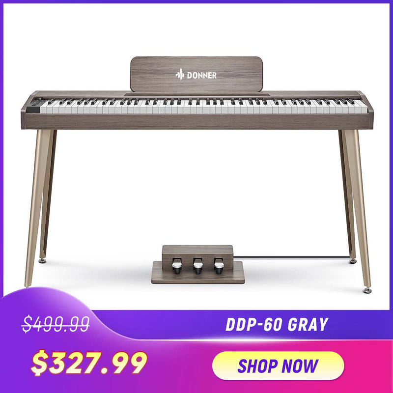 Donner DDP-60 Wooden 88-Key Semi-Weighted Upright Digital Piano with 3-Pedal for Beginner-Gray##