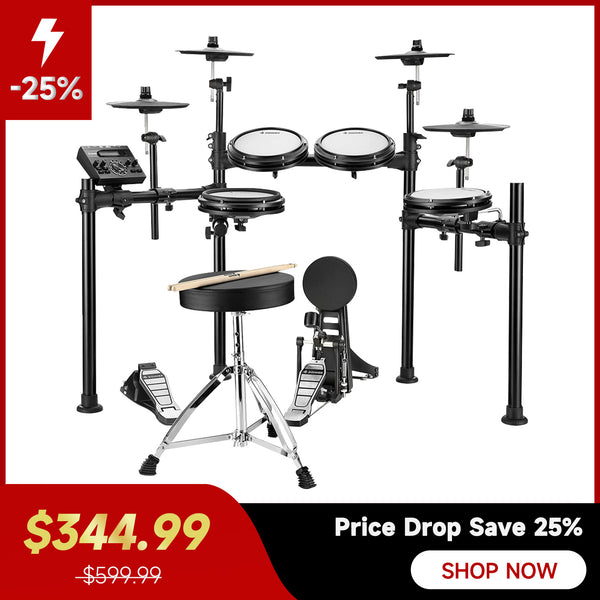 Donner DED-200X Electronic Drum Set 5-Drum 4-Cymbal 450-Sound with Drum Throne/Headphone