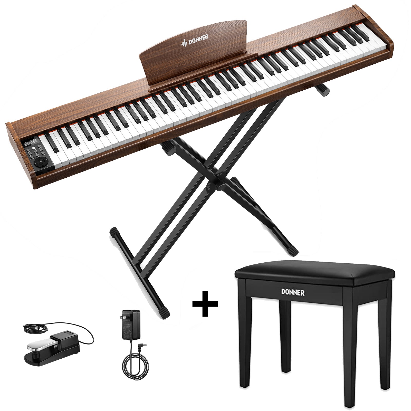 Donner DEP-1S Beginner Digital Piano Kit-Antique Brown##