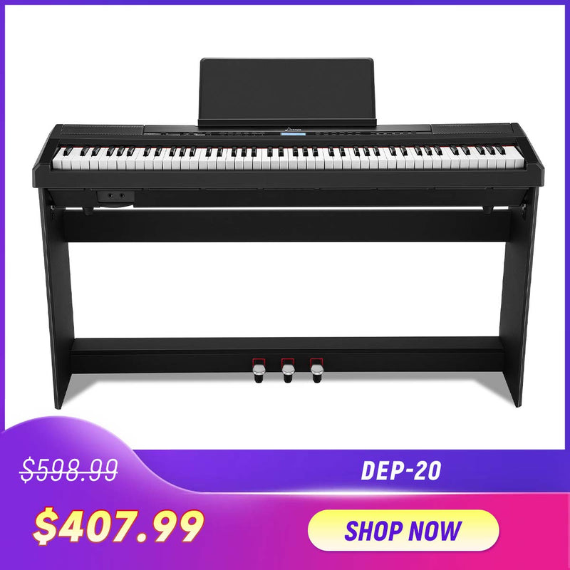 Donner DEP-20 88 Key Portable Weighted Digital Piano with Furniture Stand & 3-Pedal-Black##