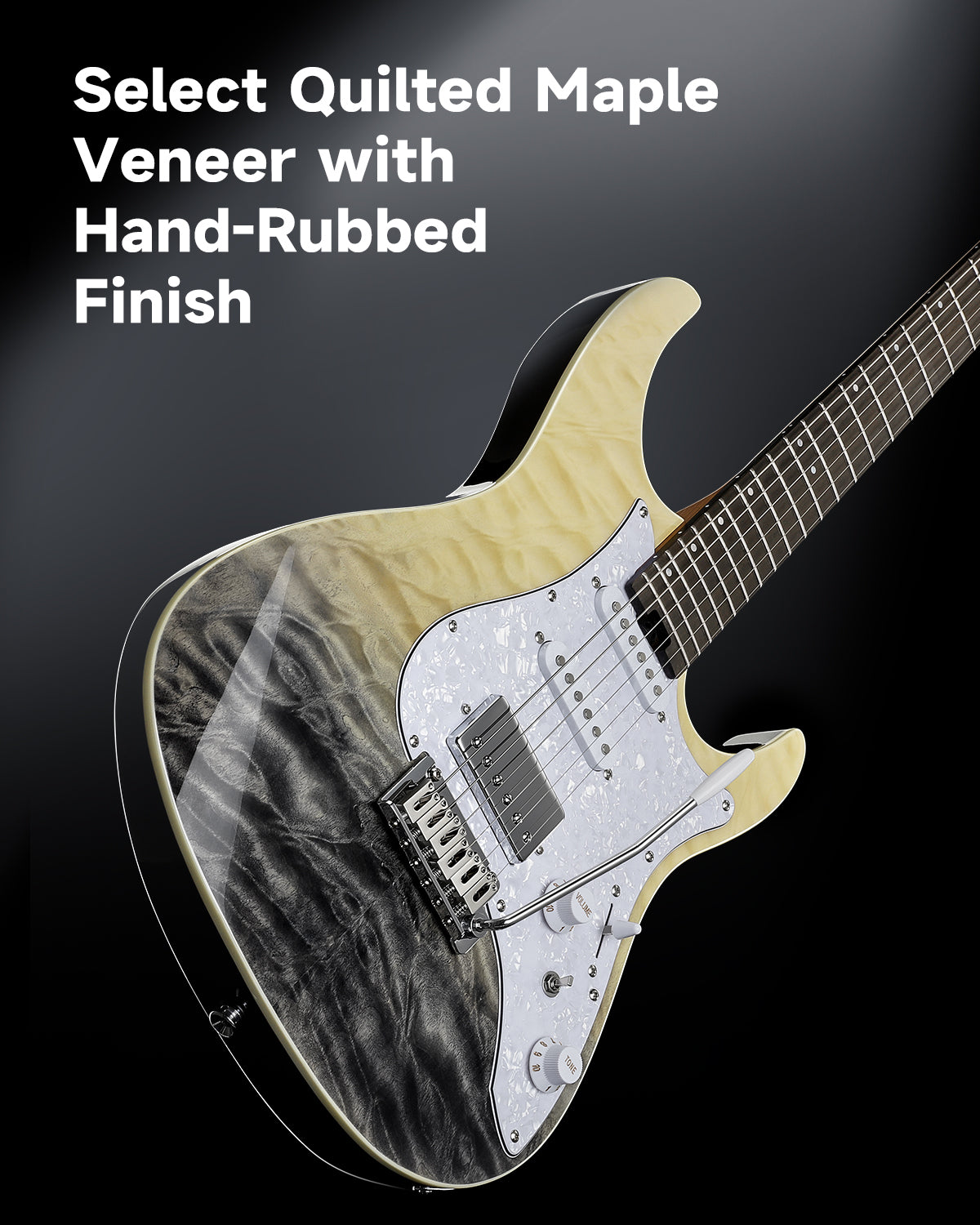 Donner DST-550 39-inch ST Electric Guitar SSH/SSS Pickup-Black Mirage Gradation LR##