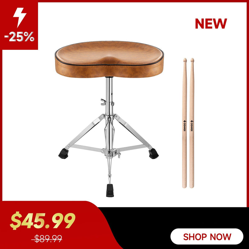 Donner DT-50 Brown Slim Saddle Drum Stool