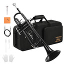 Eastar Bb Trumpet Standard Trumpet Set for Student Beginner with Hard Case, Cleaning Kit, 7C Mouthpiece and Gloves, Brass Bb Trumpet Instrument, Black, ETR-380B