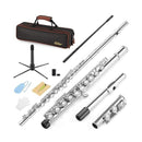 Eastar C Flutes Closed Hole 16 Keys Flute for Beginner Kids Student Flute Instrument with Cleaning Kit, Stand, Carrying Case, Gloves, Tuning Rod, Nickel, EFL-1/2,Nickel/Silver