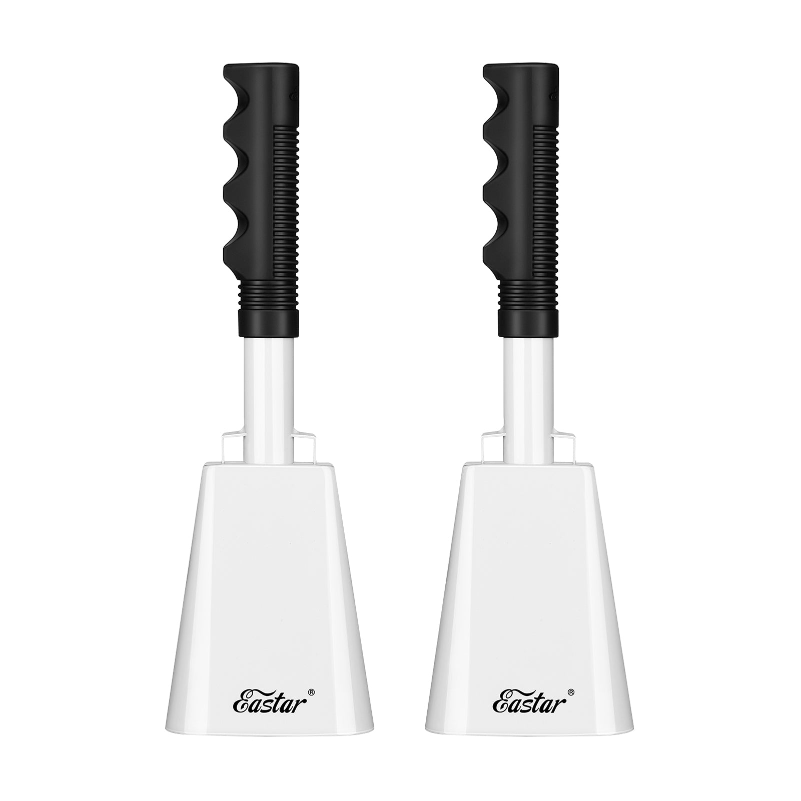 Eastar Cow Bell with Handle, 2 Pack Cowbells for Sporting Events, 10 Inch Cowbells Noise Makers Cheering Bell for Football Games, Stadiums, Halloween Gifts, Black/White/Blue/Red-White##