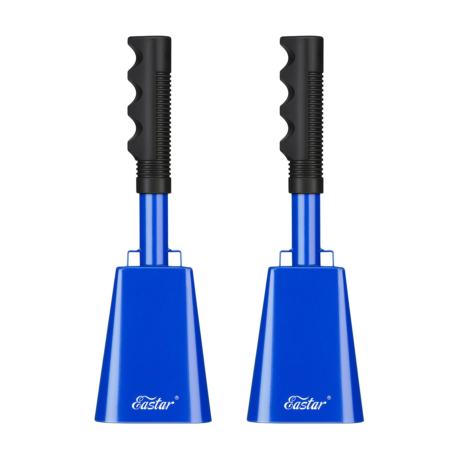 Eastar Cow Bell with Handle, 2 Pack Cowbells for Sporting Events, 10 Inch Cowbells Noise Makers Cheering Bell for Football Games, Stadiums, Halloween Gifts, Black/White/Blue/Red-Blue##