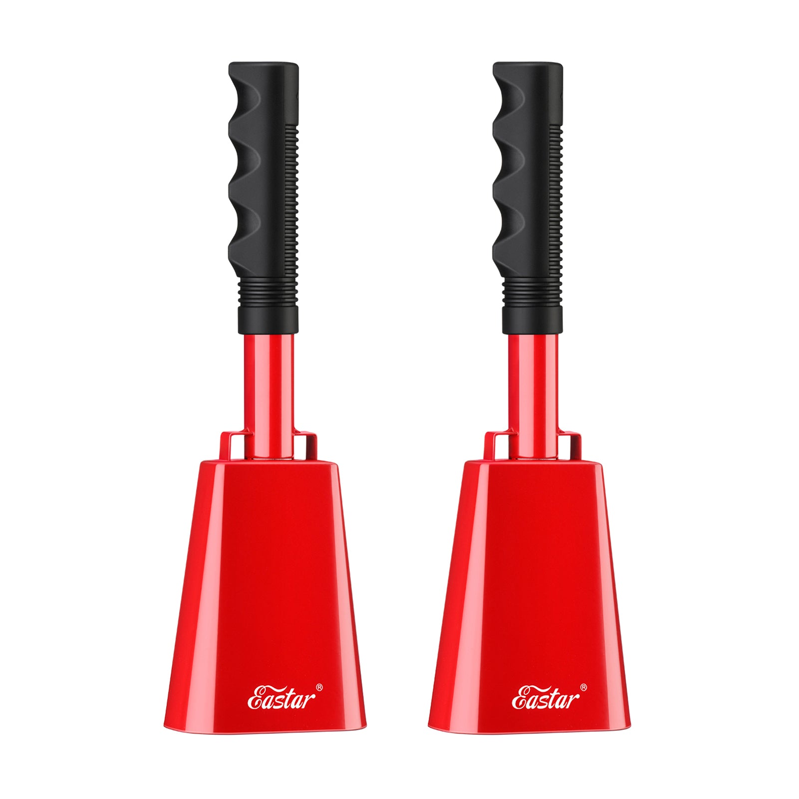 Eastar Cow Bell with Handle, 2 Pack Cowbells for Sporting Events, 10 Inch Cowbells Noise Makers Cheering Bell for Football Games, Stadiums, Halloween Gifts, Black/White/Blue/Red-Red##