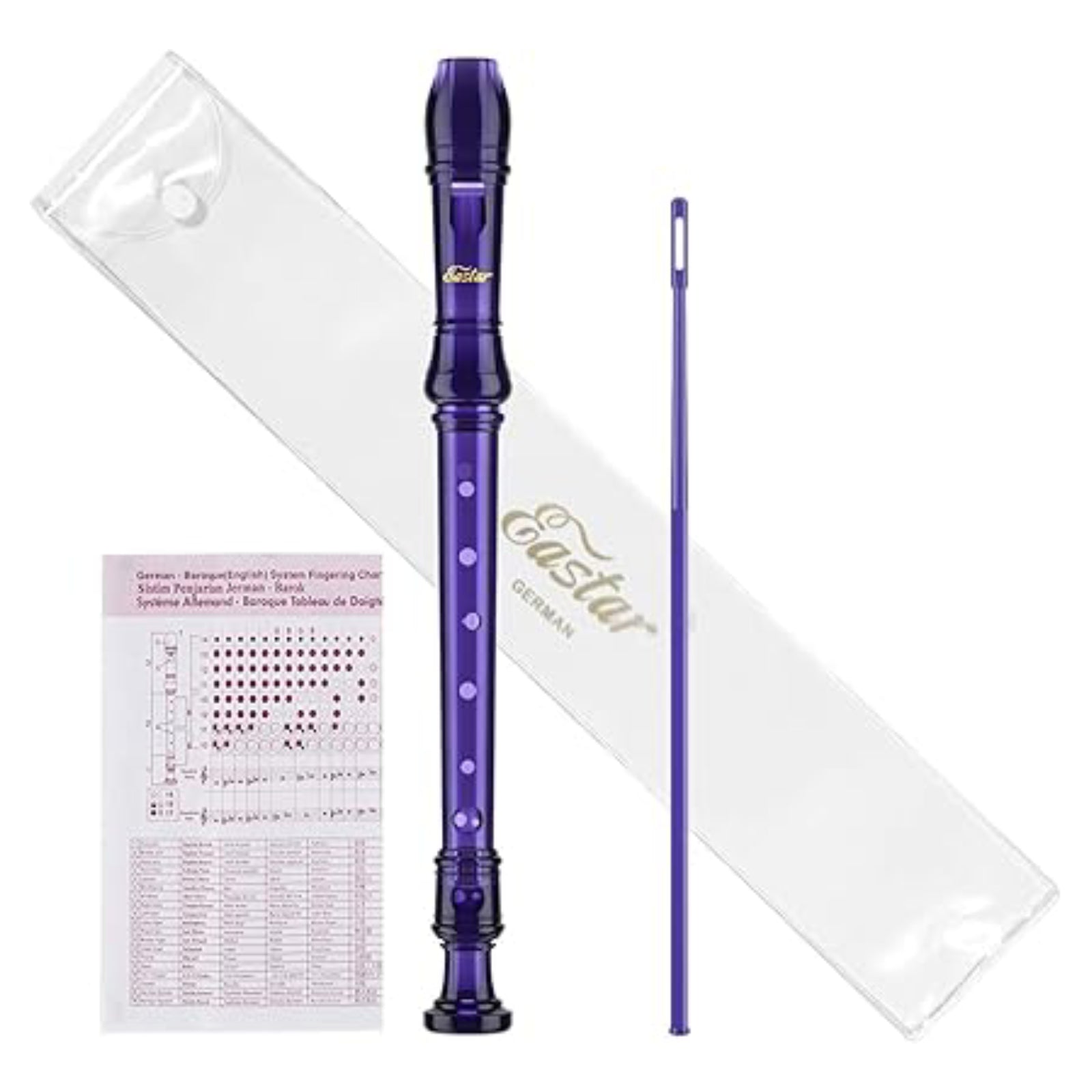 Eastar Soprano Recorder Instrument for Kids Students Beginners, German fingering C Key Recorder Instrument 3 Piece with Cleaning Kit, Storage Bag, Fingering Chart, School-Approved,Pueple/Green-Purple##