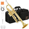 Eastar Bb Trumpet Standard Trumpet Set for Student Beginner with Hard Case, Cleaning Kit, 7C Mouthpiece and Gloves, Brass Bb Trumpet Instrument, Gold, ETR-380