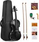 Eastar 4/4 Violin Set Full Size Fiddle Solidwood for Adults with Hard Case, Shoulder Rest, Rosin, Two Bows, Clip-on Tuner and Extra Strings，EVA-330，Two Bows/Black