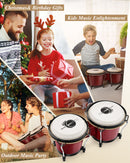 Eastar Bongo Drums 6” and 7” Congas Drums for Kids Adults Beginners Professional Wood Percussion Instrument with Bag and Tuning Wrench, Red