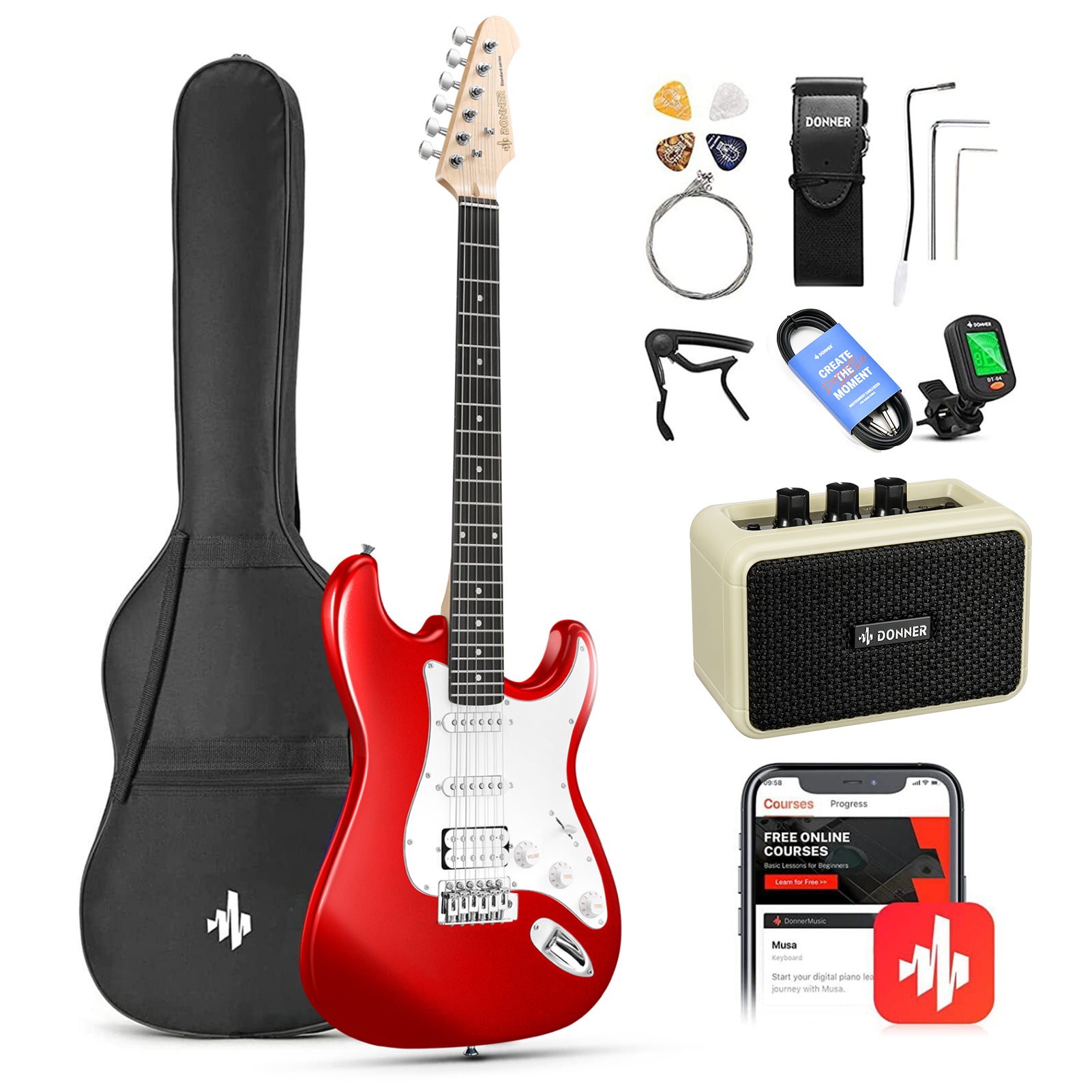 DST-100 HSS Electric Guitar Kit with Amplifier for Beginner Donner