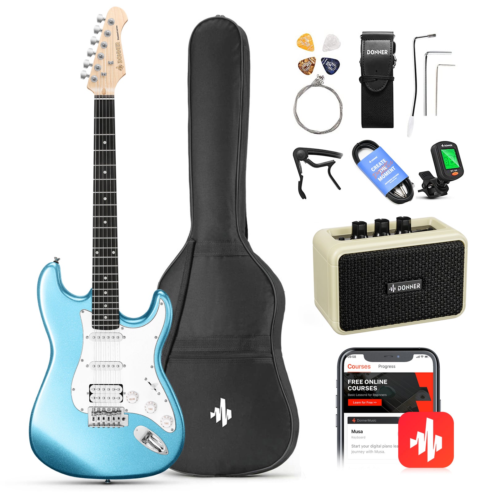 DST-100 HSS Electric Guitar Kit with Amplifier for Beginner Donner