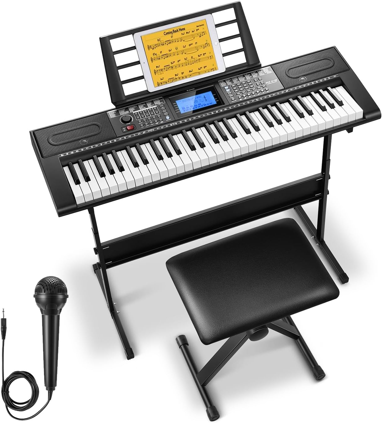 Donner DEK-610S 61 Key Electronic Keyboard Set with Stand/Stool/Microphone-Black##