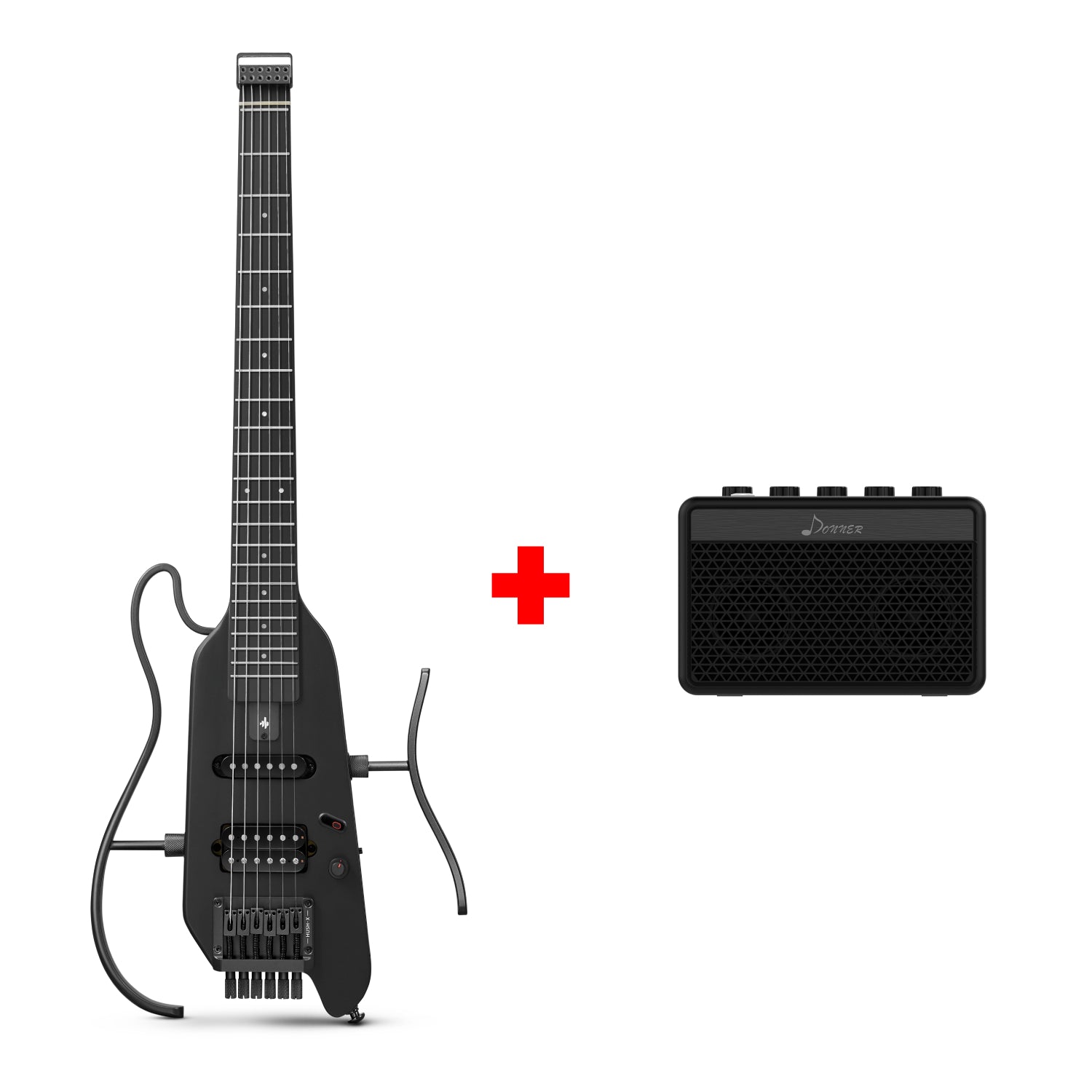 Donner HUSH-X ギター　ブラック HUSH-X Porable Electric Guitar Kit for Travel Donner