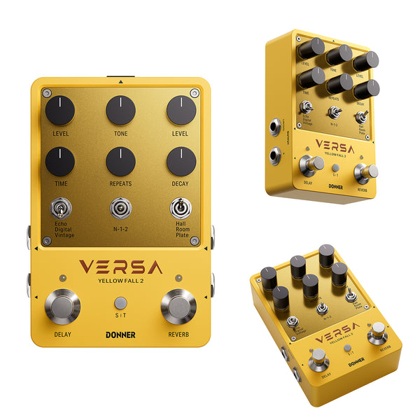 Yellow Fall II 3x3 Reverb-Delay Guitar Pedal with Tap Tempo Donner