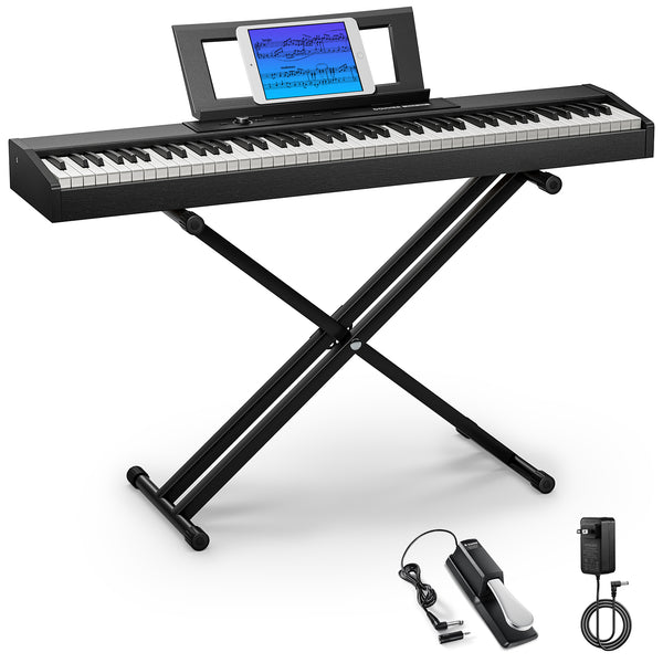 Donner Portable Digital Piano 88-key Synth Action Keyboard with X Stand, Pedal, Auto-accompaniment for Beginner, 128 Tones, 83 Rhythms, Support USB/MIDI/Melodics, Wireless Connection