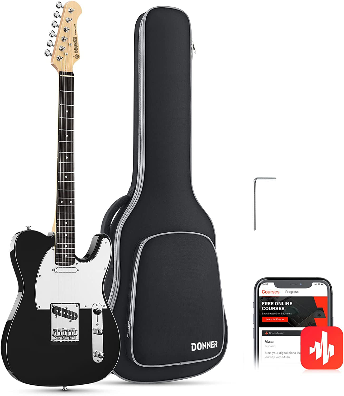 Donner DTL-100 Electric Guitar Solid Body SS Pickup,with Gig Bag, Black,