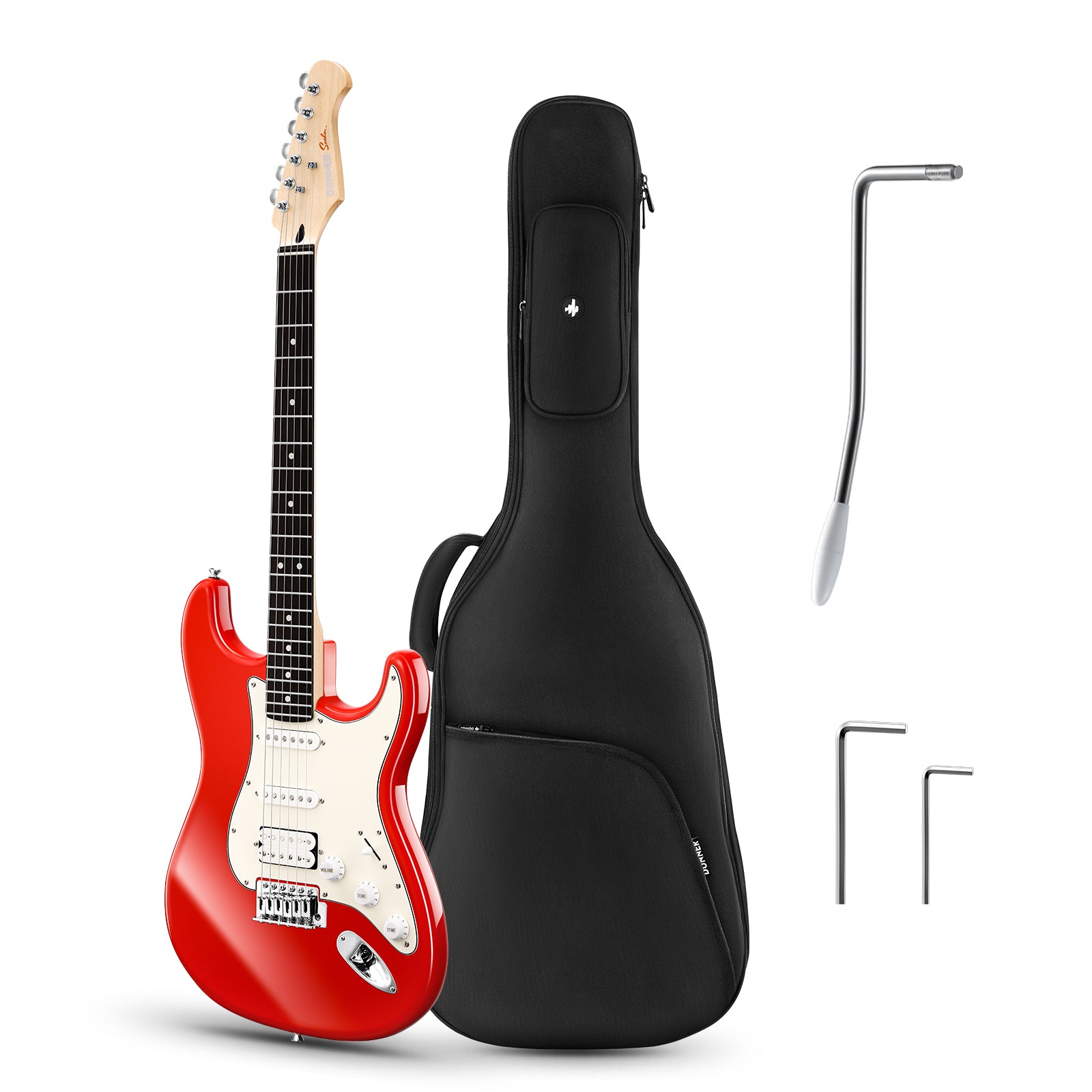 Donner Electric Guitar Solid Body HSS Pickup,With Gig Bag, Q1 ,Red