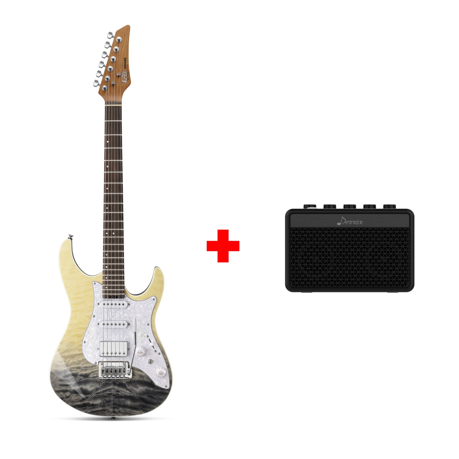Donner DST-550 39-inch ST Electric Guitar SSH/SSS Pickup-Black Mirage Gradation LR##