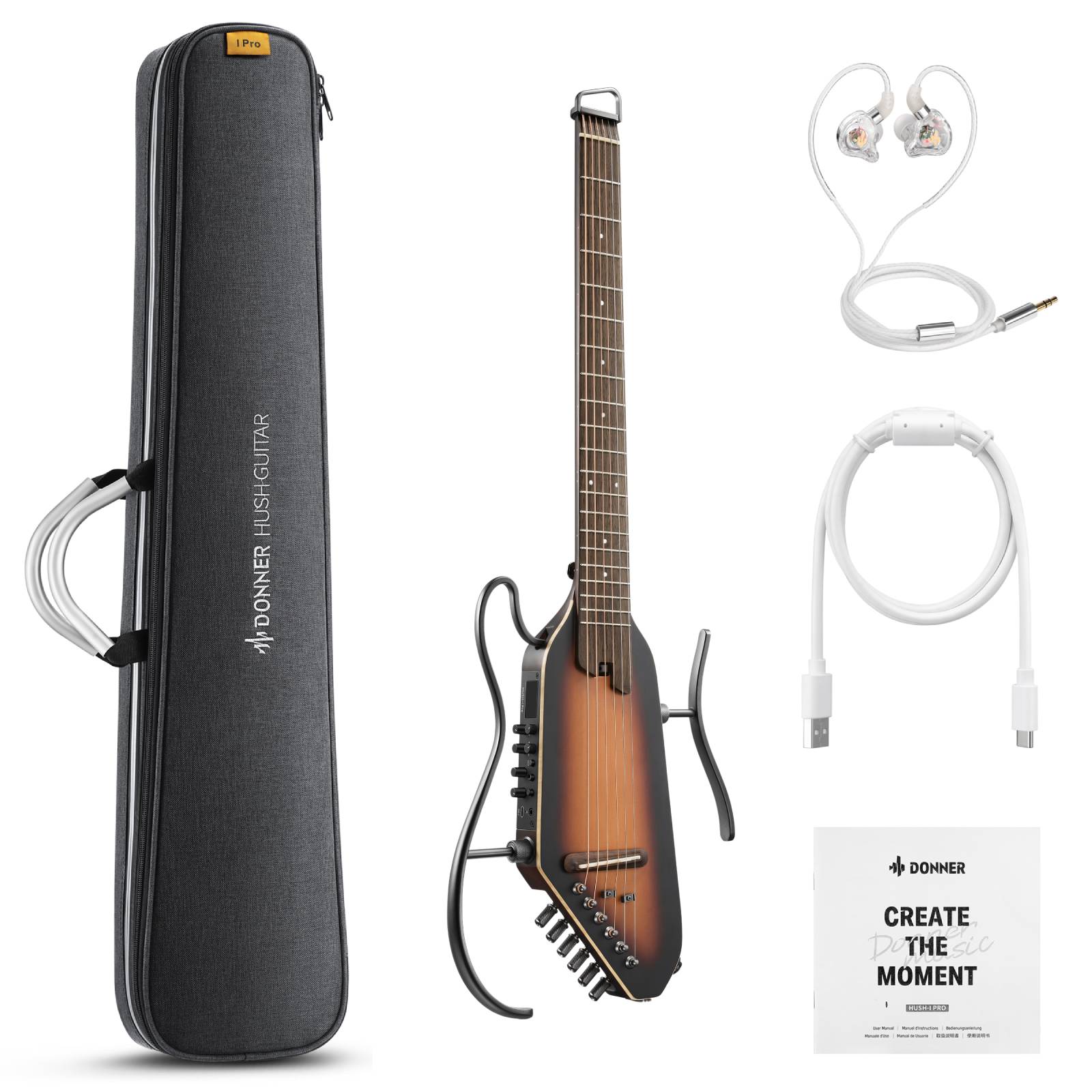 ギター Donner HUSH-I PRO HUSH-I PRO Acoustic-Electric Travel Guitar with Sound Effects Donner