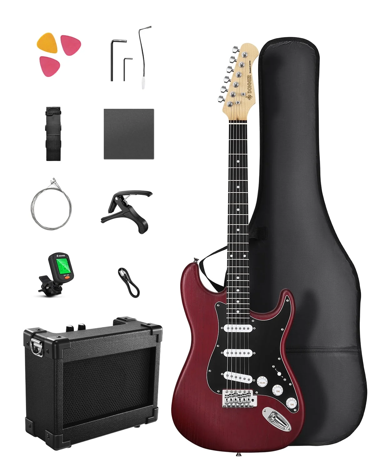Donner Electric Guitar Kits for Beginner Right Hand S-S-S Pickups Strater Sets