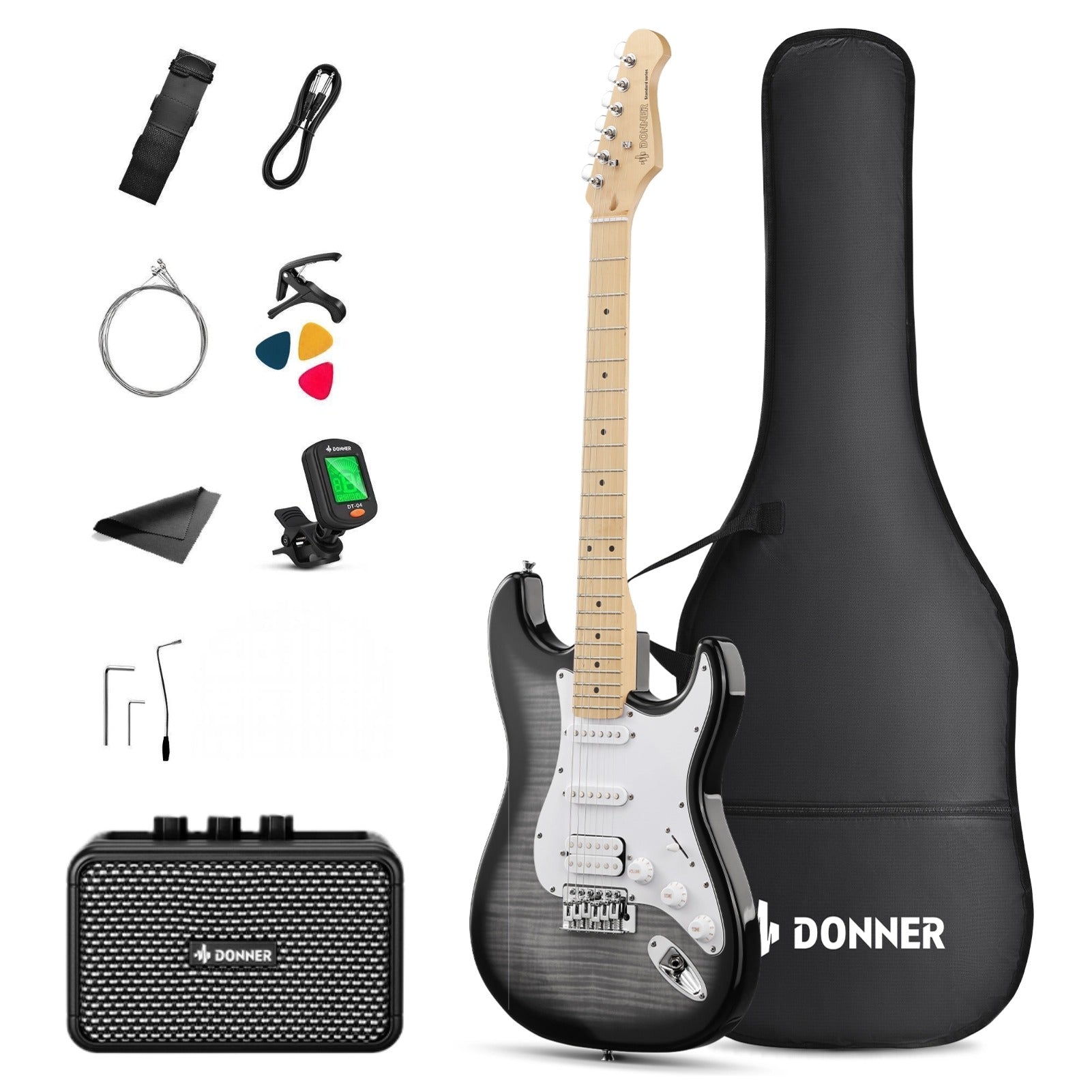 Donner DST-95 Electric Guitar Kit with Amp, Bag, Capo, Strap, String, Tuner, Cable, Picks