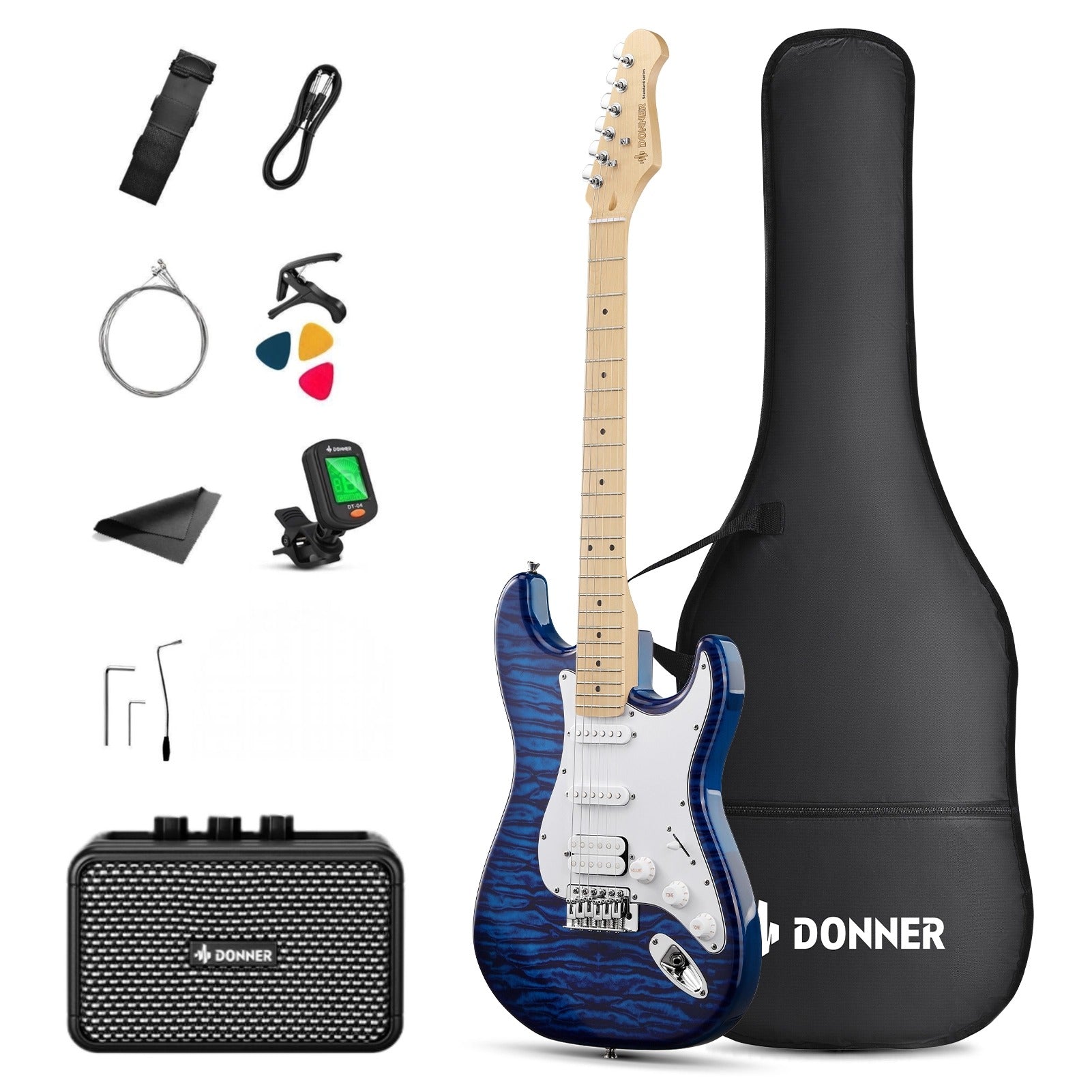 Donner DST-95 Electric Guitar Kit with Amp, Bag, Capo, Strap, String, Tuner, Cable, Picks