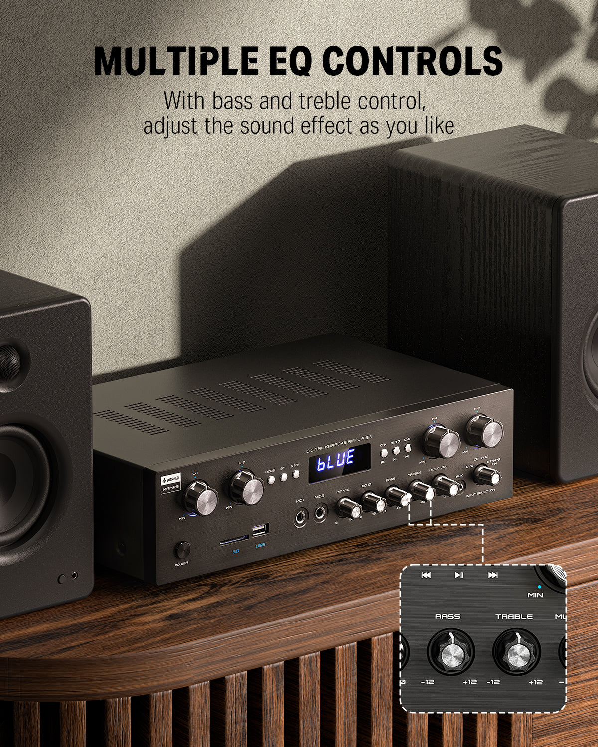 Donner Stereo Audio Amplifier Receiver, 4 Channel 1000W Peak Power Home Theater Stereo ReceiverBluetooth 5.0 Speaker Selector for Studio, Home