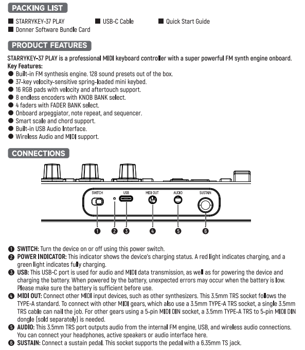 Donner Starrykey-37 Play MIDI Controller