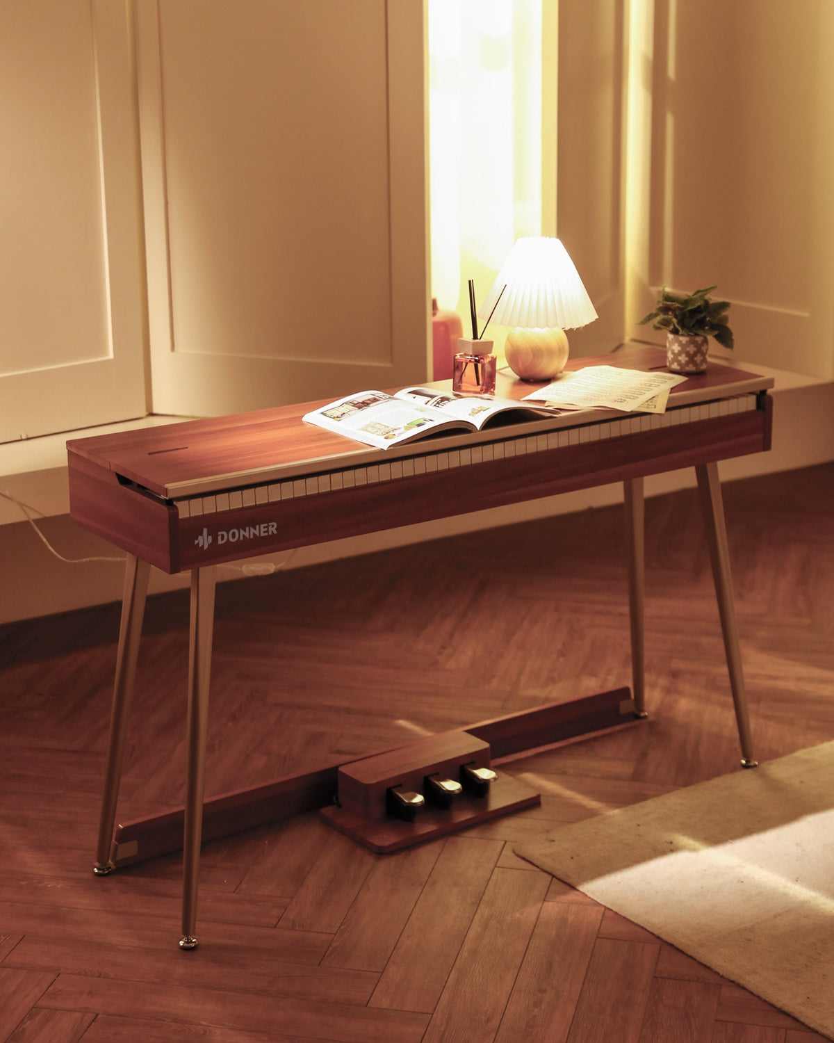 Donner DDP-80 PLUS 88 Key Weighted Wooden Upright Digital Piano with Semi-open Cover