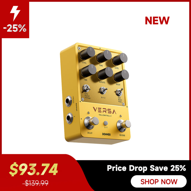 Donner Versa - Yellow Fall II 3x3 Reverb-Delay Combo Guitar Pedal with Tap Tempo