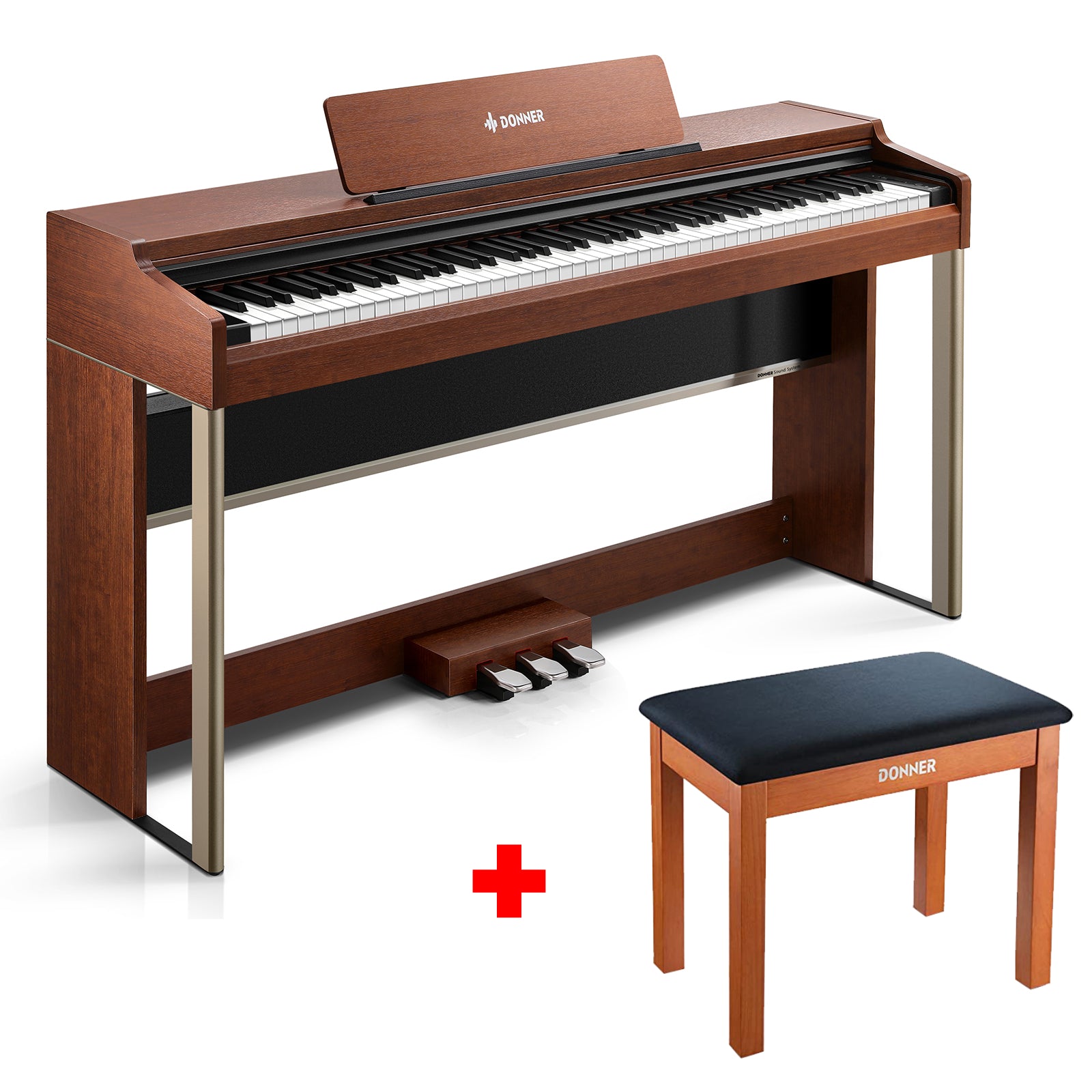 Donner DDP-200 PRO 88 Key Graded Hammer-Action Weighted Upright Digital Piano-Brown##