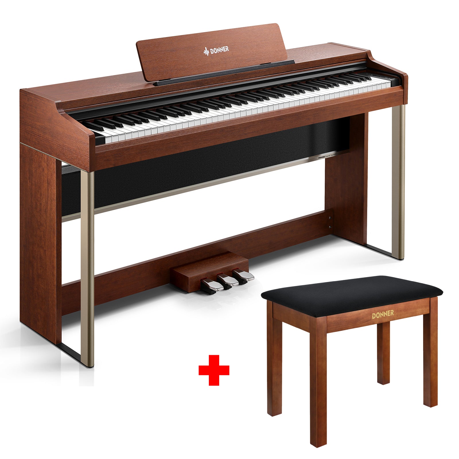 Donner DDP-200 PRO 88 Key Graded Hammer-Action Weighted Upright Digital Piano-Brown##