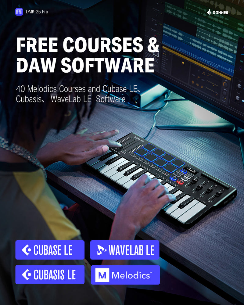 Donner DMK-25 PRO MIDI Keyboard Controller with Personalized Touch Bar, Free Music Production Software/Free 40 Courses
