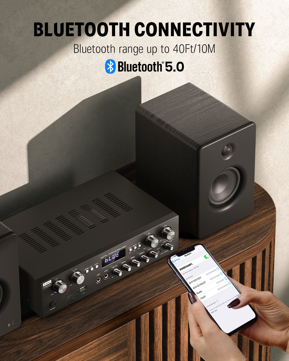 Donner Stereo Audio Amplifier Receiver, 4 Channel 1000W Peak Power Home Theater Stereo ReceiverBluetooth 5.0 Speaker Selector for Studio, Home