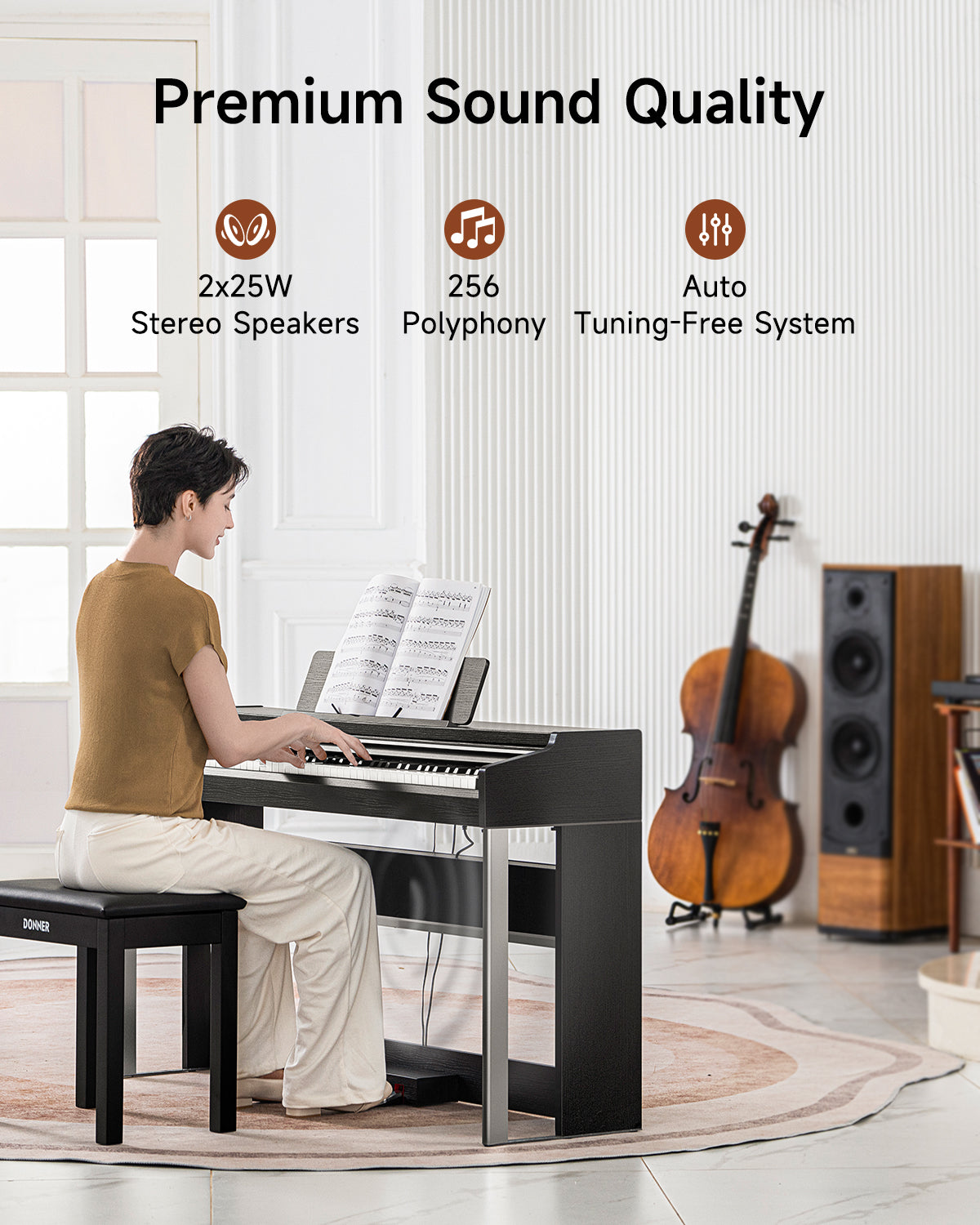 Donner DDP-200 PRO 88 Key Graded Hammer-Action Weighted Upright Digital Piano-Black##
