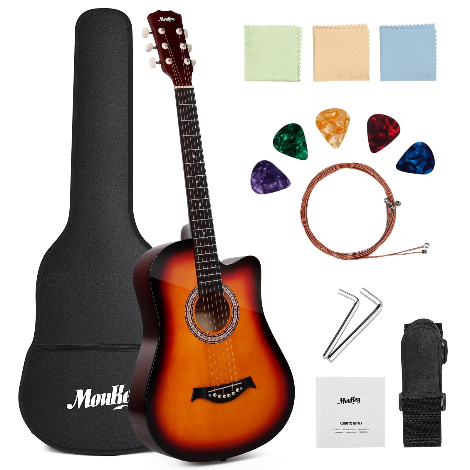 Moukey EAG-100 Acoustic Guitar for Beginner 38" Kid Adult Starter Kit with Accessories