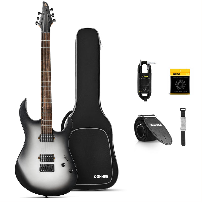 Donner Solid Body Electric Guitar, Matte Finish 39 Inch Metal Electric Guitar Beginner Kits with Bag, Strings, Strap, Cable, Strings Dampener for Rock Music Lover, DMT-100 (Gradient Violet)