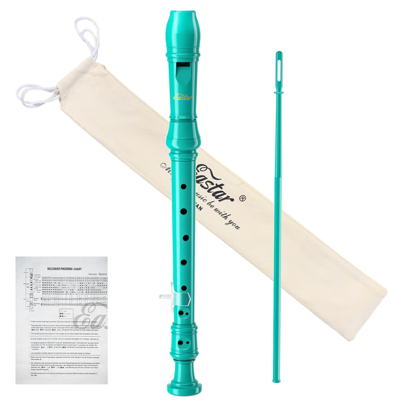 Eastar Soprano Recorder Instrument for Kids Beginners, German Fingering C Key Recorder Instrument 3 Piece with Cleaning Kit, Thumb Rest, Cotton Bag, Fingering Chart, ERS-21GB, School-Approved