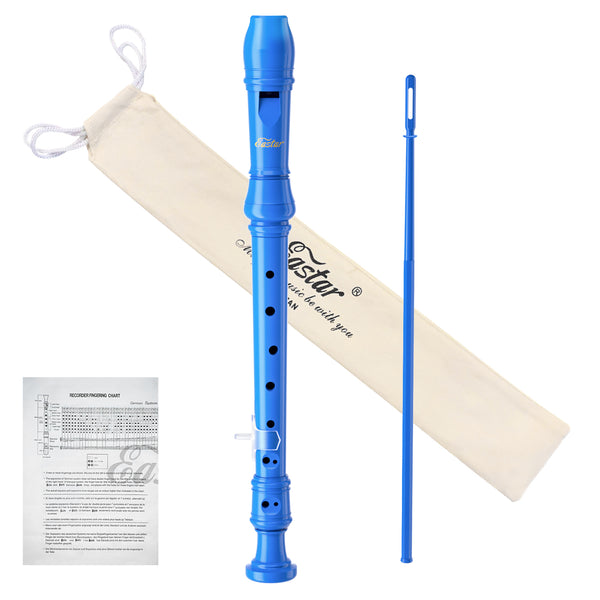 Eastar Soprano Recorder Instrument for Kids Beginners, German Fingering C Key Recorder Instrument 3 Piece with Cleaning Kit, Thumb Rest, Cotton Bag, Fingering Chart, ERS-21GB, School-Approved-Royal Blue##