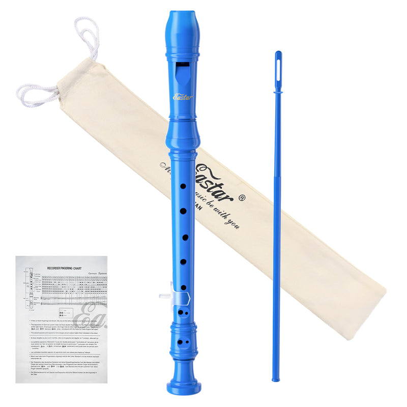 Eastar Soprano Recorder Instrument for Kids Beginners, German Fingering C Key Recorder Instrument 3 Piece with Cleaning Kit, Thumb Rest, Cotton Bag, Fingering Chart, ERS-21GB, School-Approved