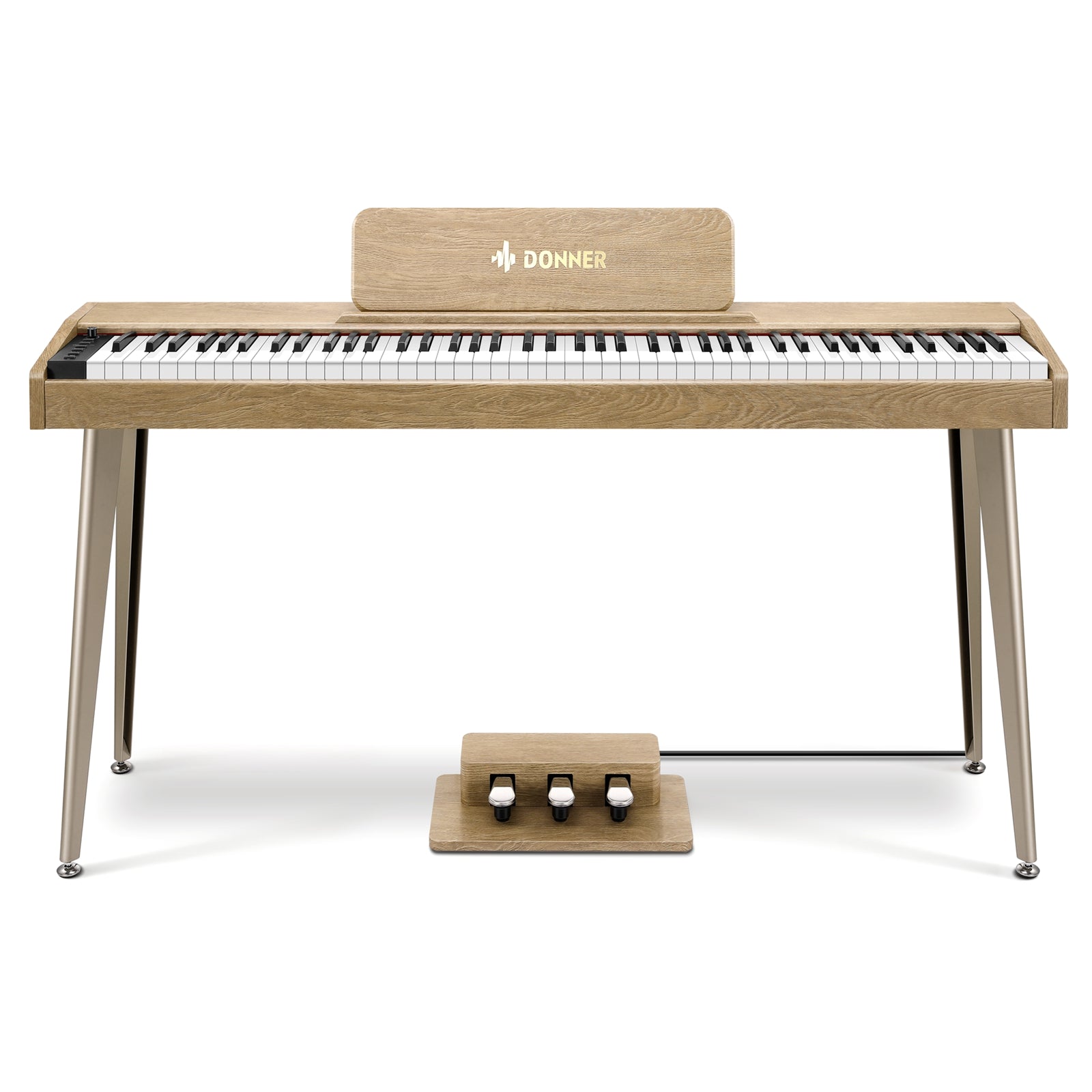 pedal piano Donner DDP-60 88 Key Beginner Upright Digital Piano Semi-Weighted Keyboard with 3- Pedal Retro Wooden Home Style, Natural / Piano+White/Black Bench